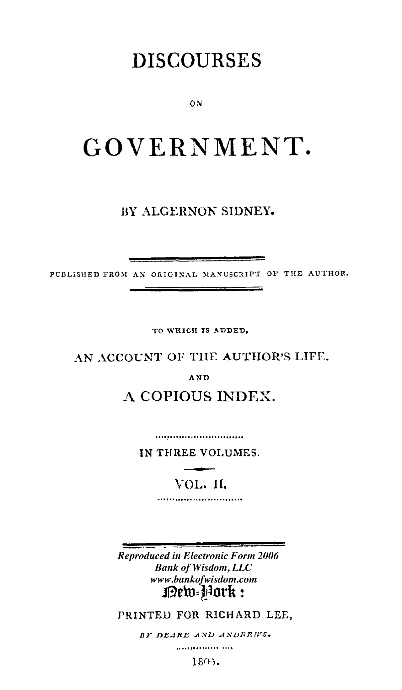 Discourses on Government, Vol. 2